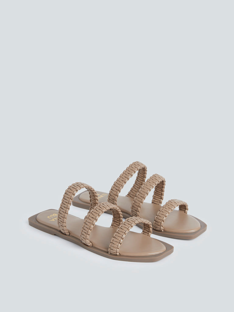 LUNA BLU Light Brown Multi-Strap Slides